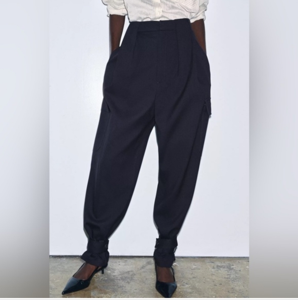 Zara Black Wide-Leg Cargo Pants - Picture 5 of 15